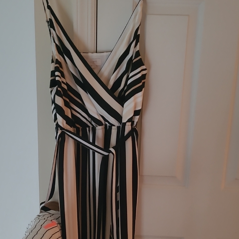 Black and White Striped Dress Mid Length Ruffle Detail And Tie Waist Loft